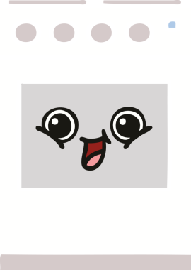 Bir insan tarafından çizilmiş mutfak fırınının düz renkli retro karikatürü