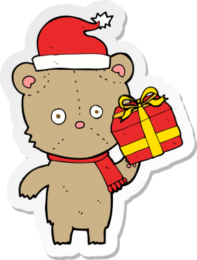 Bir insan tarafından çizilmiş bir karikatür Noel oyuncak ayısının çıkartması.