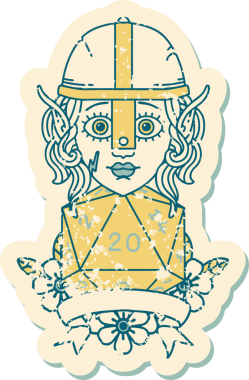 Retro Dövme Tarzı Elf Savaşçısı Doğal 20 zar atışıyla Bir insan tarafından çizilmiş