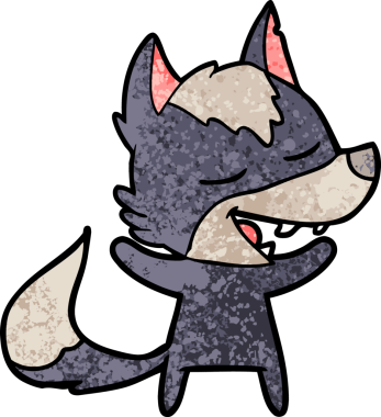 Bir insan tarafından çizilmiş gülen bir kurt.