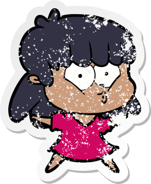 Bir insan tarafından çizilmiş ıslık çalan bir kızın sıkıntılı çıkartması.