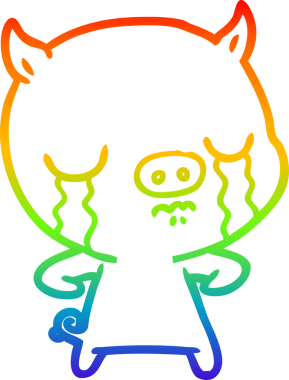 Gökkuşağı gradyan çizimi bir insan tarafından çizilmiş bir domuz karikatürü.