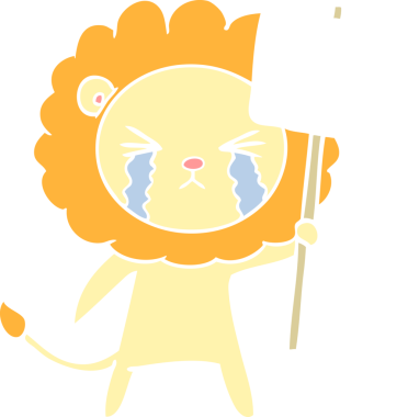 Düz renkli karikatür ağlayan aslan bir insan tarafından çizilmiş.