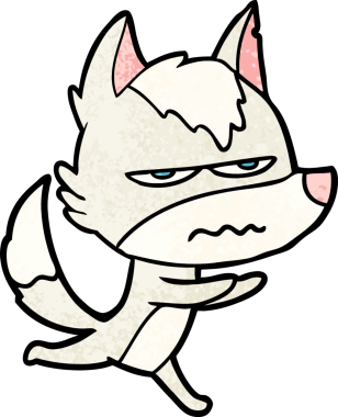 Bir insan tarafından çizilmiş rahatsız kurt çizgi filmi.