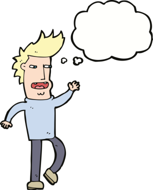 Bir insan tarafından çizilmiş düşünce baloncuğu olan boşboğaz bir adam.