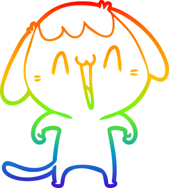 Gökkuşağı gradyan çizimi. Bir insan tarafından çizilmiş şirin bir köpek çizimi.