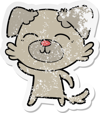 Bir insan tarafından çizilmiş bir karikatür köpeğinin sıkıntılı çıkartması.