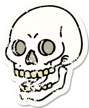 Bir insan tarafından çizilmiş geleneksel bir kafatası stili dövmesi var.