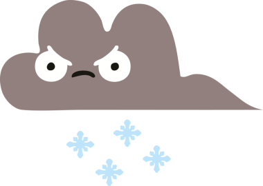 Bir insan tarafından çizilen fırtına kar bulutunun düz renkli retro karikatürü