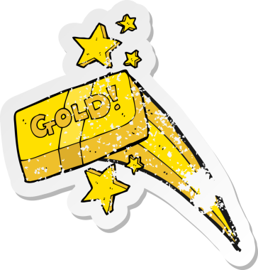 Bir insan tarafından çizilmiş altın bir çizgi film çıkartmasının gerilemiş retro etiketi.