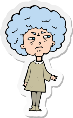 Bir insan tarafından çizilmiş yaşlı bir kadının çıkartması.