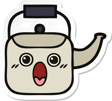 Bir insan tarafından çizilmiş şirin bir çaydanlığın çıkartması.