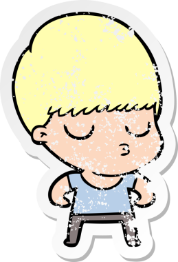 Bir insan tarafından çizilmiş, sıkıntılı bir çizgi film çıkartması.