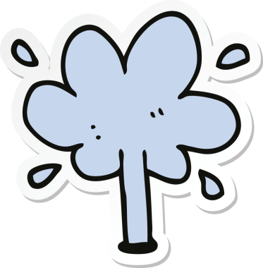 Bir insan tarafından çizilmiş su fışkırtan karikatür etiketi.