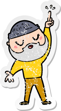 Bir insan tarafından çizilmiş sakallı bir çizgi film karakterinin sıkıntılı çıkartması.