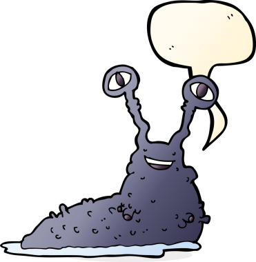 Bir insan tarafından çizilmiş konuşma baloncuklu çizgi film sümüklüböceği.