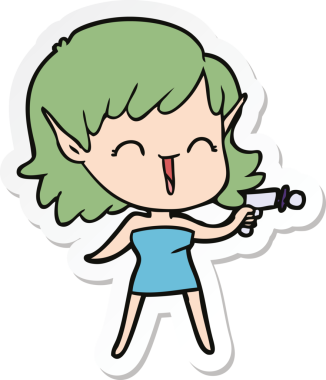 Bir insan tarafından çizilmiş bir elf kızının çıkartması.