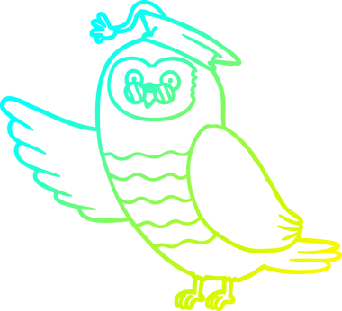 Bir insan tarafından çizilmiş bir çizgi roman baykuşunun soğuk çizgi çizimi.