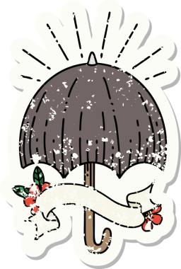 Bir insan tarafından çizilmiş eski dövme stili açık şemsiye etiketi.