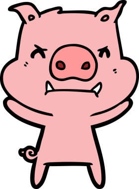 Bir insan tarafından çizilmiş kızgın çizgi film domuzu.