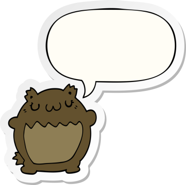 Bir insan tarafından çizilmiş baloncuk çıkartmalı çizgi film ayısı.