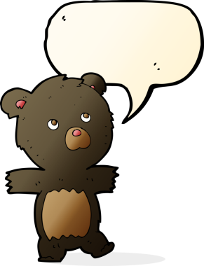 Bir insan tarafından çizilmiş konuşma baloncuğu olan sevimli siyah ayı.