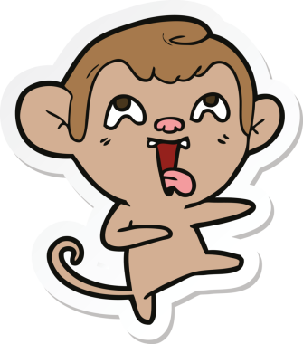 Bir insan tarafından çizilmiş çılgın bir maymun çıkartması.