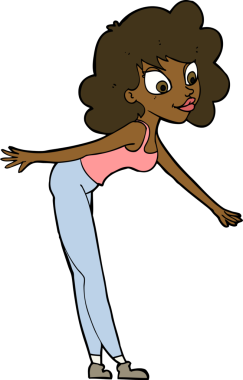 Çizgi filmdeki kadın bir insan tarafından çizilmiş bir şeyi almaya çalışıyor.