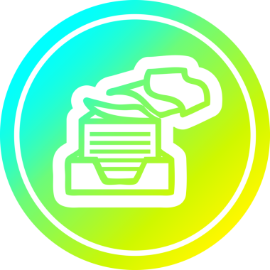 Bir insan tarafından çizilmiş havalı gradyan bitişli ofis kağıdı yığını dairesel simgesi