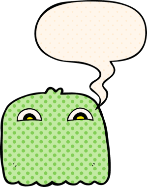 Bir insan tarafından çizilmiş çizgi roman tarzında konuşma balonu olan çizgi film hayaleti.