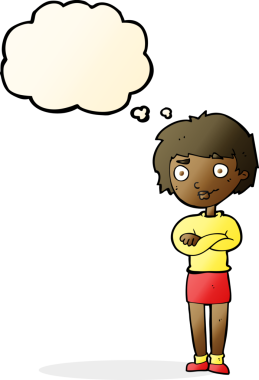 Bir insan tarafından çizilmiş düşünce baloncuğuyla rahatsız bir kadın.