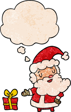 bir insan tarafından çizilmiş grunge desenli düşünce baloncuğu olan çizgi film Noel Baba