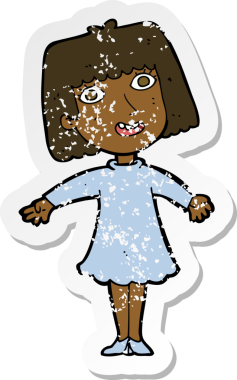 Bir insan tarafından çizilmiş mutlu kadın elbisesinin eski, sıkıntılı çıkartması.