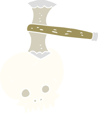 Bir insan tarafından çizilmiş kafatasındaki baltanın düz renk çizimi