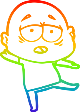 Gökkuşağı gradyan çizgi çizimi bir insan tarafından çizilmiş yorgun kel bir adam