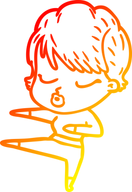 Bir insan tarafından çizilmiş gözleri olan çizgi film kadını çizimi.