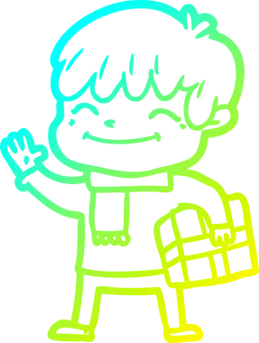 Bir çizgi film karakteri çizen soğuk çizgi bir insan tarafından çizilmiş mutlu çocuk.