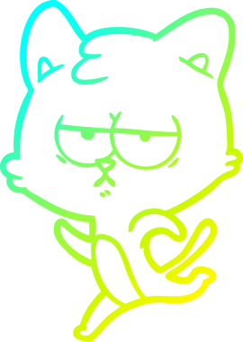 Sıkılmış çizgi film kedisinin insan tarafından çizilmiş soğuk gradyan çizgisi