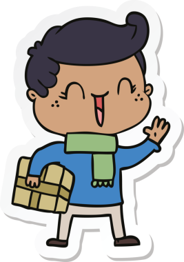 Bir insan tarafından çizilmiş, gülen bir çocuğun çıkartması.