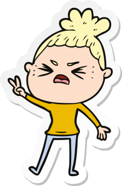 Bir insan tarafından çizilmiş kızgın bir karikatür çıkartması.