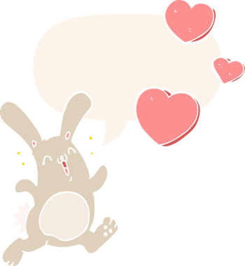 Çizgi film tavşanı konuşma baloncuğuna aşık bir insan tarafından çizilmiş.