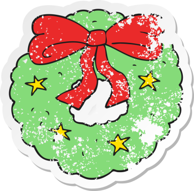 Bir insan tarafından çizilmiş bir karikatür Noel çelenginin gerilimli retro yapıştırması.