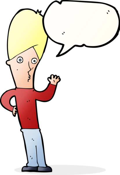 Bir insan tarafından çizilmiş konuşma baloncuğuyla el sallayan çizgi film adamı.