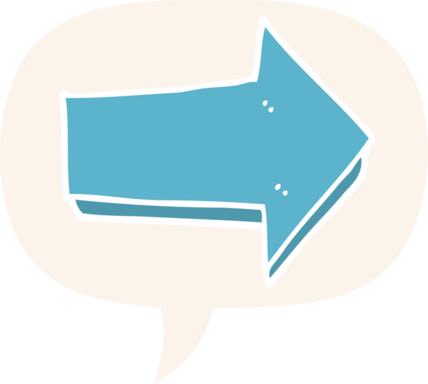 bir insan tarafından çizilmiş, konuşma baloncuklu çizgi film oku