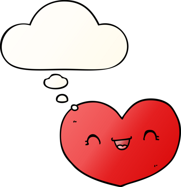 insan tarafindan çizilmis, dusunce baloncuguyla karikatür ask kalbi.