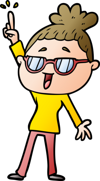 Bir insan tarafından çizilmiş gözlüklü mutlu kadın çizgi filmi.