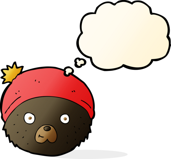 Bir insan tarafından çizilmiş düşünce balonlu oyuncak ayı yüzlü çizgi film.