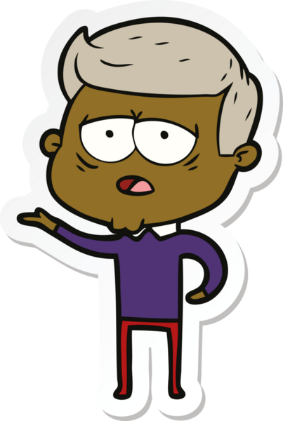 Bir insan tarafından çizilmiş yorgun bir çizgi film çıkartması.