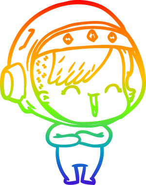 Gökkuşağı gradyan çizgi çizimi Bir insan tarafından çizilmiş gülen astronot kız