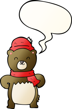 Bir insan tarafından çizilmiş yumuşak eğimli konuşma baloncuğu olan sevimli çizgi film ayısı.